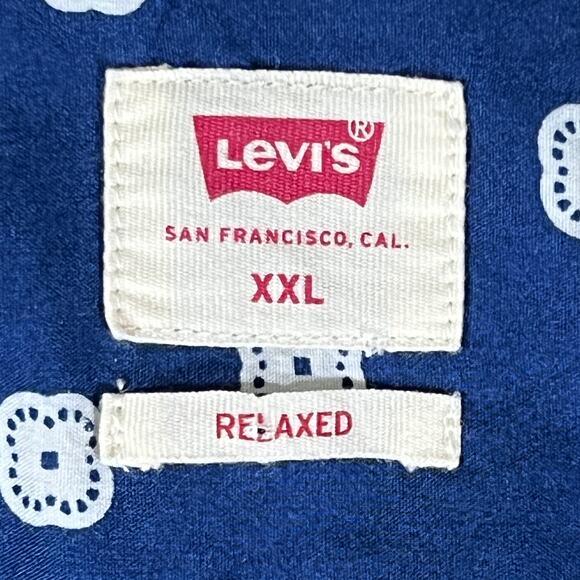 Levi’s Men’s Relaxed XXL Blue White Geometric Dot Short Sleeve Button Down Shirt - Picture 5 of 10